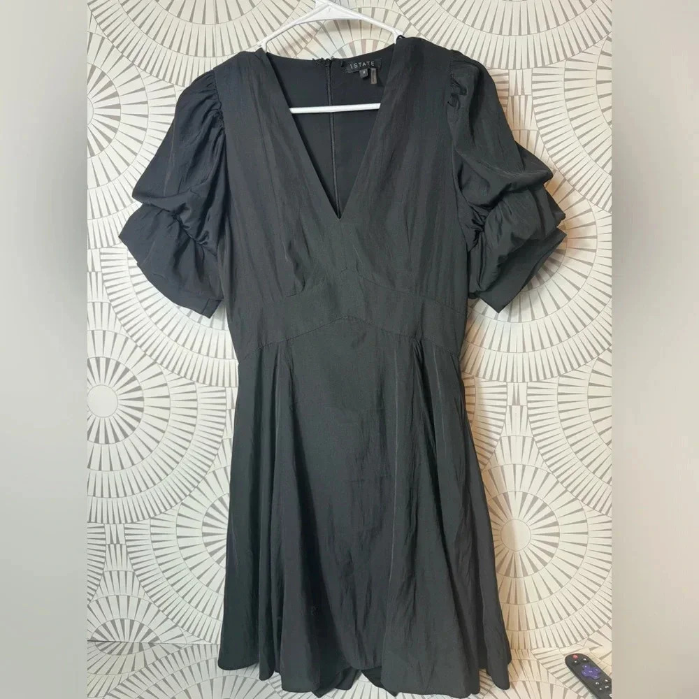 1. STATE‎ Women’s Tiered Bubble Sleeve Dress in Rich Black Size Small